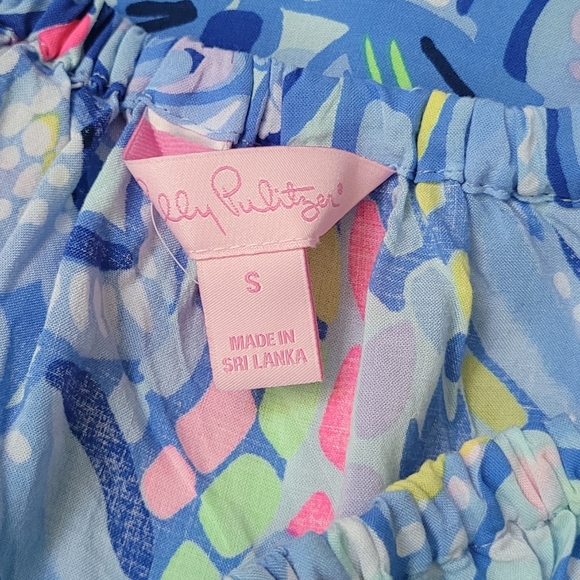 Lilly Pulitzer Sain Blue Peri in “Pinch Pinch” Print Off The Shoulder Top Sz S - Picture 8 of 12